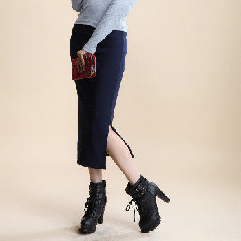 Online discount shop Australia - A Little Thick Sexy Chic Pencil Skirts Office Look Natural Waist Mid-Calf Solid Skirt Casual Slim Hip Placketing