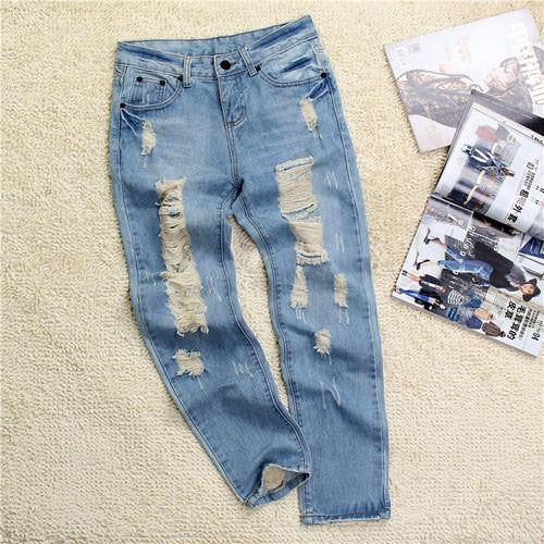 Women's ripped jeans Fashion boyfriend jeans for woman Loose hole denim pants