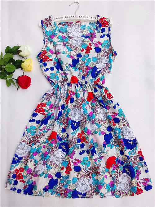 summer Black autumn slim Sleeveless Women casual Bohemian floral leopard sleeveless vest printed beach chiffon dress