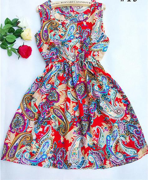 summer Black autumn slim Sleeveless Women casual Bohemian floral leopard sleeveless vest printed beach chiffon dress
