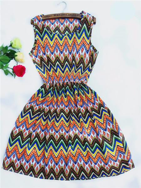 summer Black autumn slim Sleeveless Women casual Bohemian floral leopard sleeveless vest printed beach chiffon dress