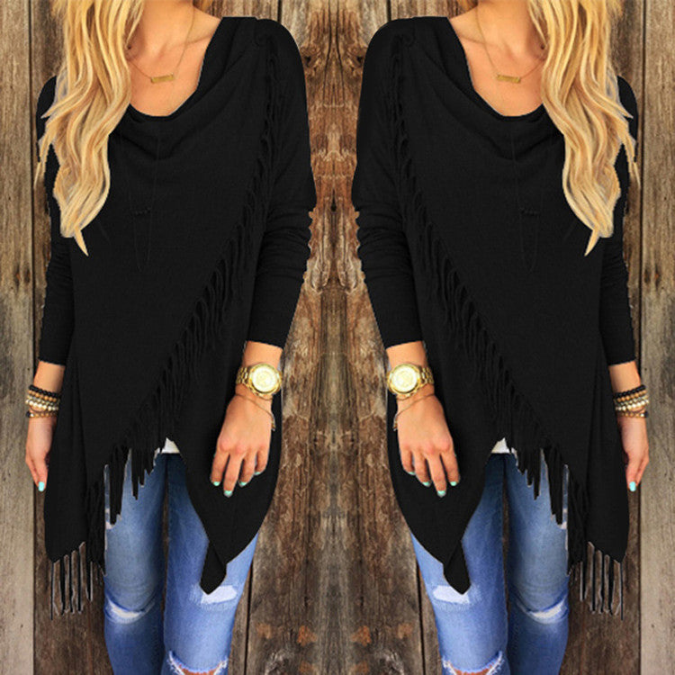 Women Long Sleeve Blouse Tassel Slash Dress Blouses Fashion Tops Ladies Casual Shirts