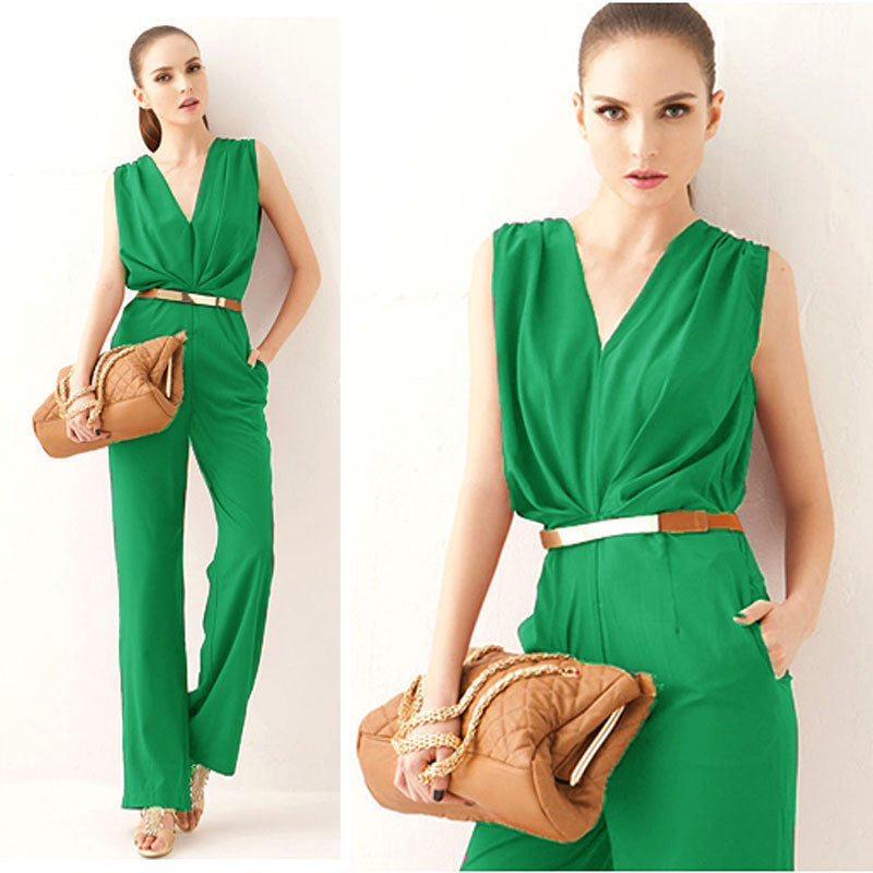 Online discount shop Australia - Feitong Fashion Women Sleeveless Maxi Overalls Belted Wide Leg Jumpsuit Plus Size macacao long pant Elegant Jumpsuits macacao