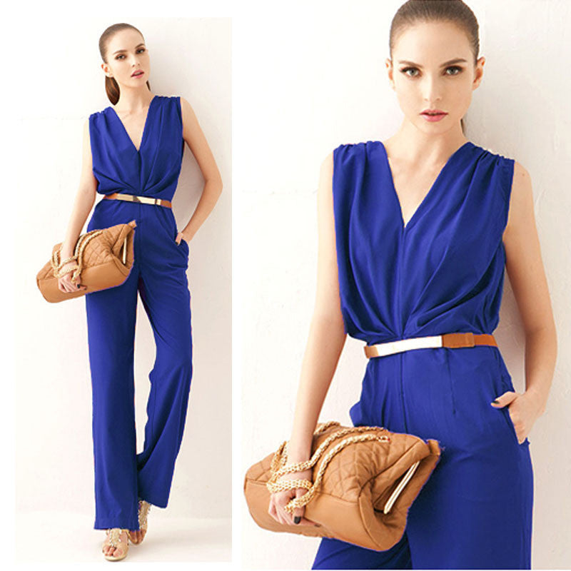 Online discount shop Australia - Feitong Fashion Women Sleeveless Maxi Overalls Belted Wide Leg Jumpsuit Plus Size macacao long pant Elegant Jumpsuits macacao