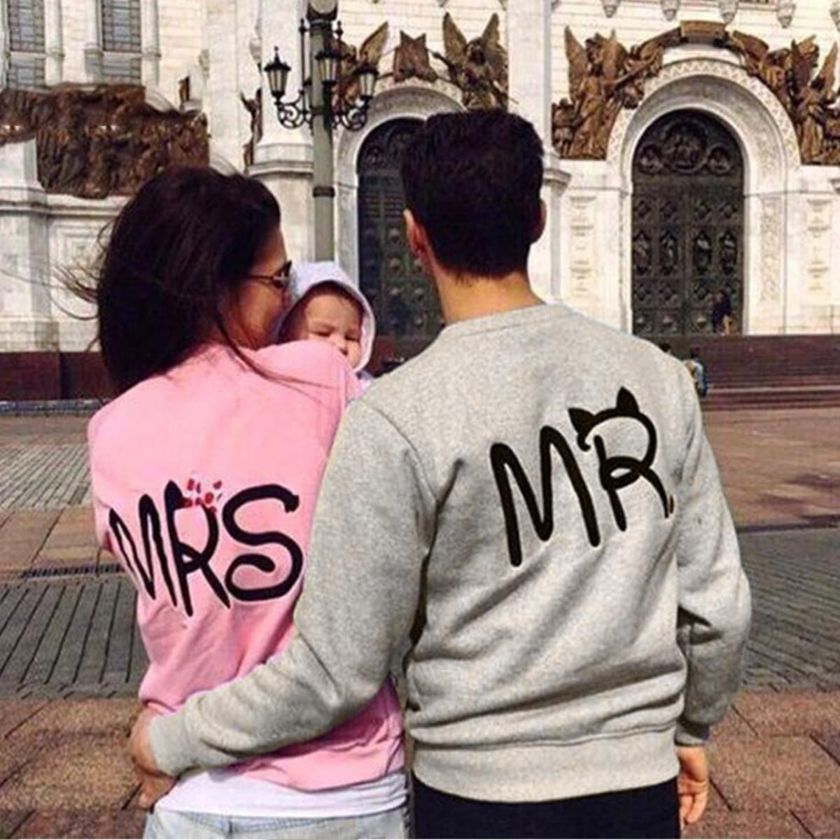 Fashion Casual Long Sleeve Mr Mrs Letter Print Pullover Hoodies Couples Lovers Sweatshirts For Men And Women