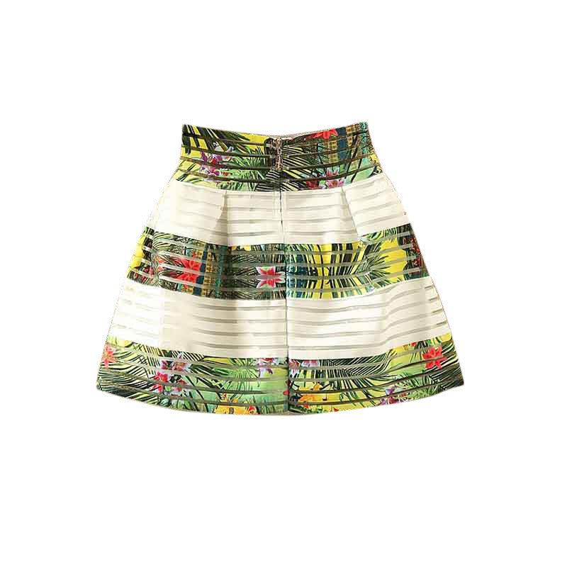 Online discount shop Australia - Fashion Women Flower Printed High Waisted Tutu Pleated Skirts Zipper Midi Elastic Skirt