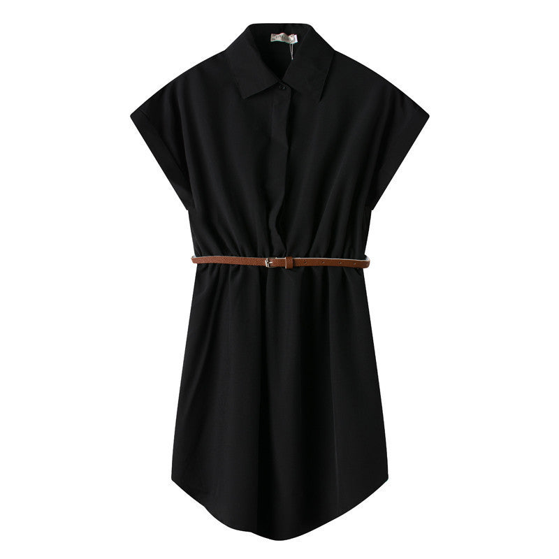 Online discount shop Australia - Ladies Chiffon Lapel Collar Dress for Women Shirts Short Sleeve Blouse Female Dresses With Belt