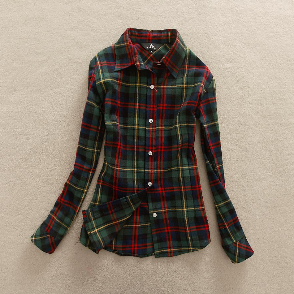 Online discount shop Australia - 18 Colors Plaid Shirt Women Clothing New Long Sleeve Ladies Blouses Cotton Warm Flannel Casual Shirt Women Plus Size Top