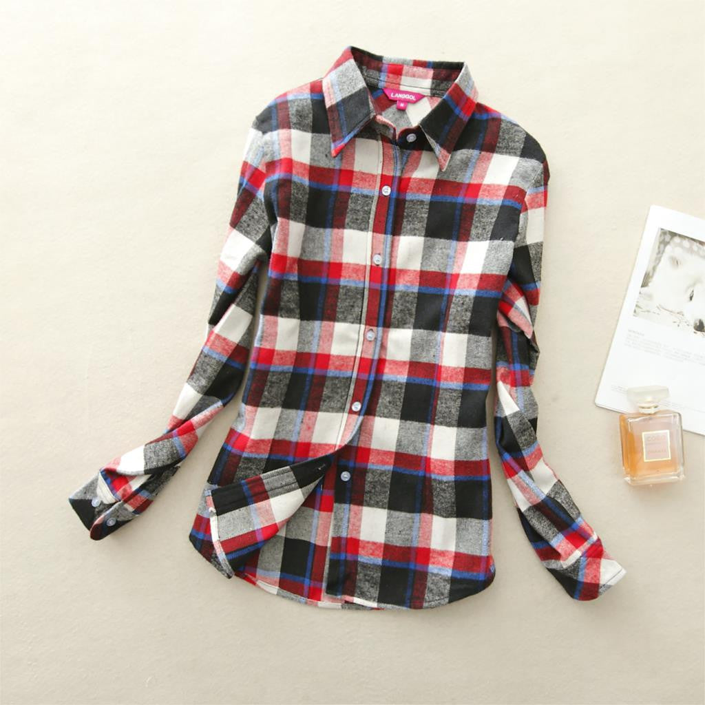 Online discount shop Australia - 18 Colors Plaid Shirt Women Clothing New Long Sleeve Ladies Blouses Cotton Warm Flannel Casual Shirt Women Plus Size Top