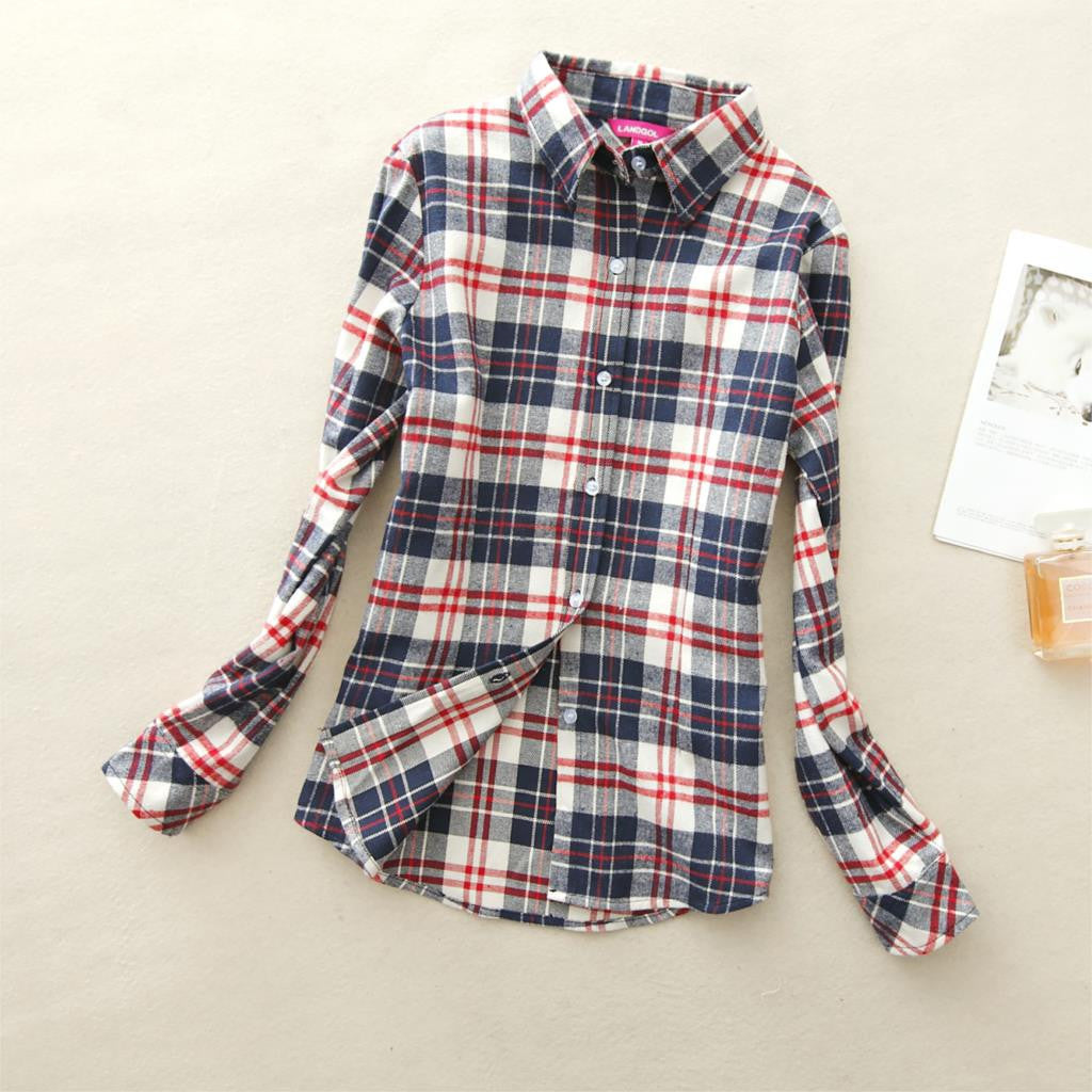 Online discount shop Australia - 18 Colors Plaid Shirt Women Clothing New Long Sleeve Ladies Blouses Cotton Warm Flannel Casual Shirt Women Plus Size Top