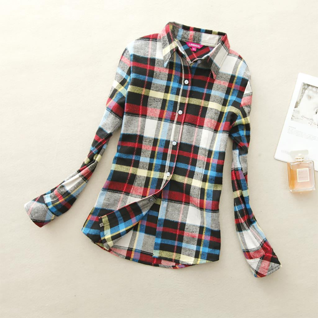 Online discount shop Australia - 18 Colors Plaid Shirt Women Clothing New Long Sleeve Ladies Blouses Cotton Warm Flannel Casual Shirt Women Plus Size Top