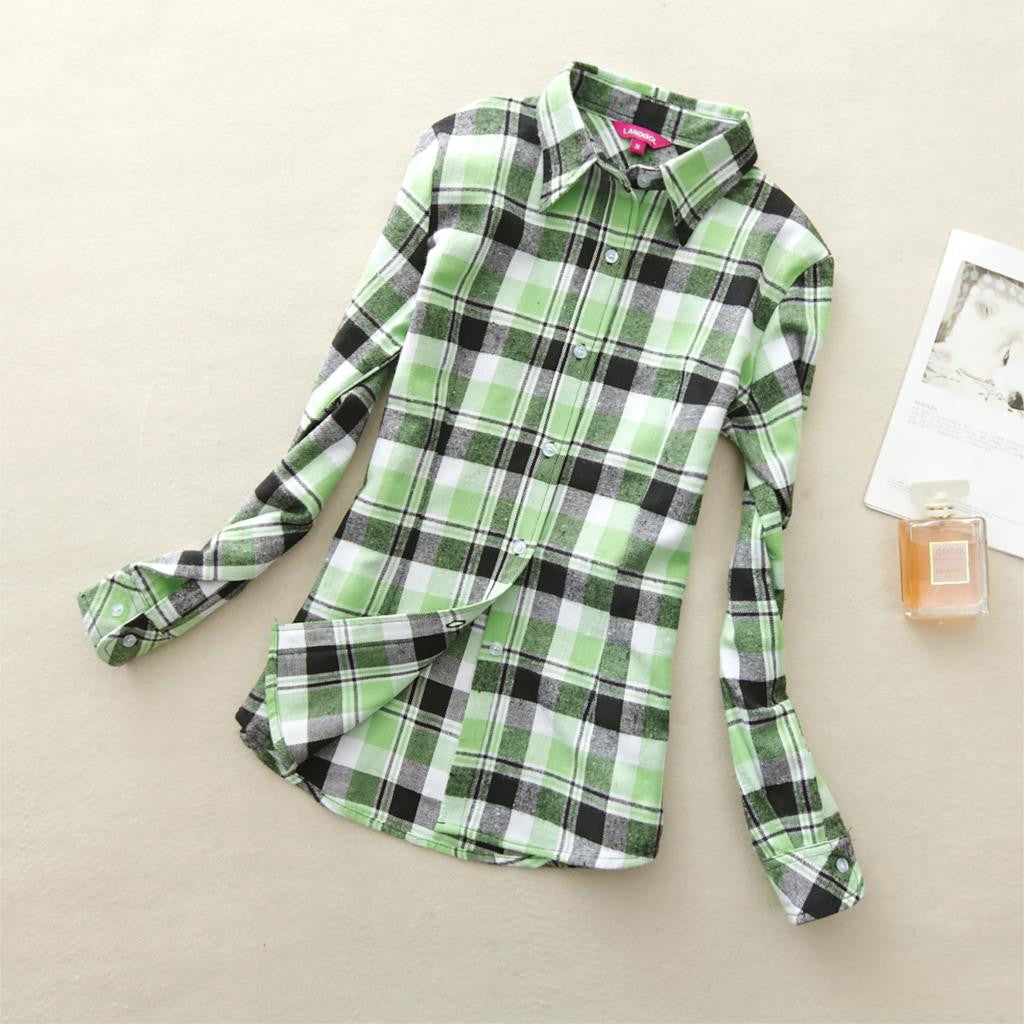 Online discount shop Australia - 18 Colors Plaid Shirt Women Clothing New Long Sleeve Ladies Blouses Cotton Warm Flannel Casual Shirt Women Plus Size Top