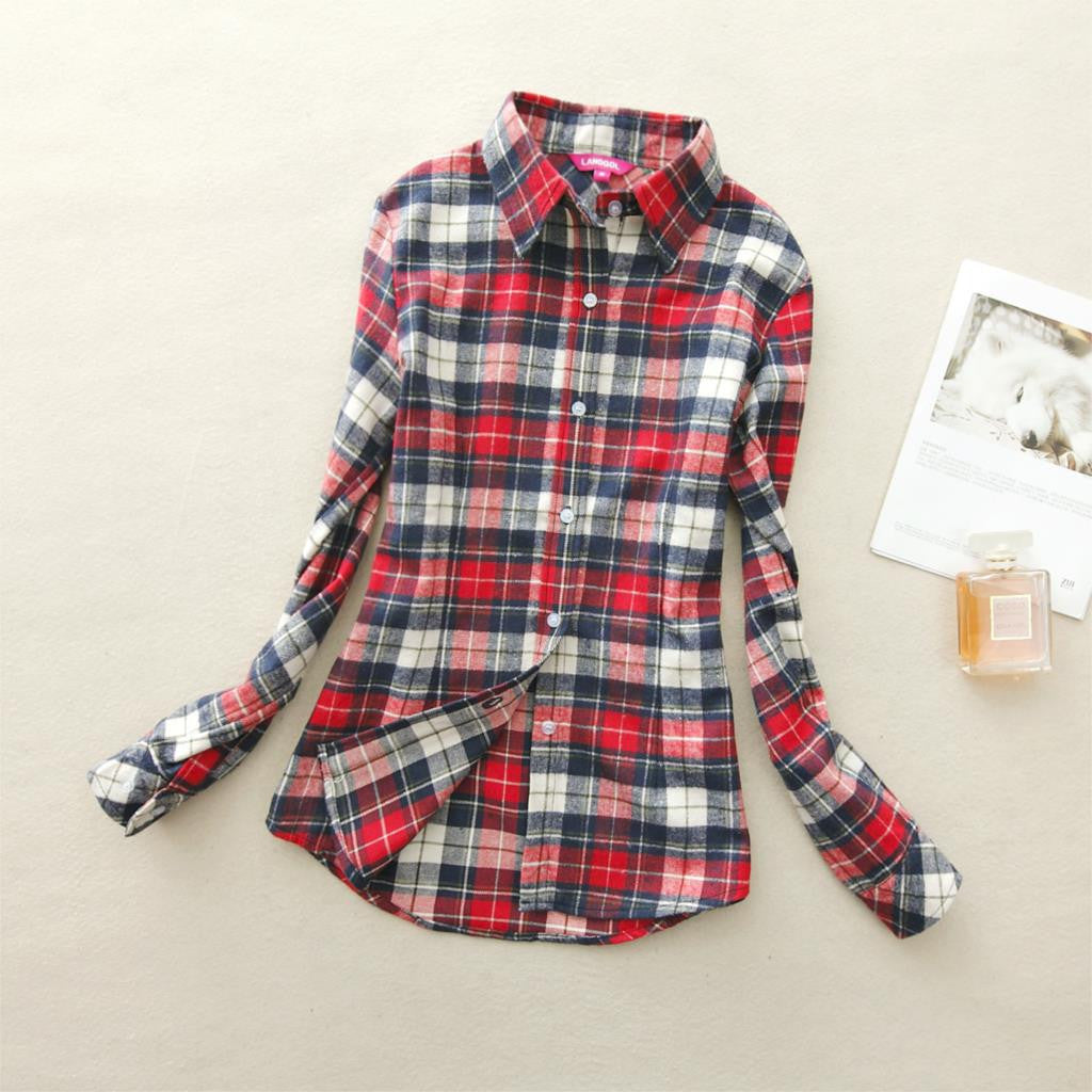 Online discount shop Australia - 18 Colors Plaid Shirt Women Clothing New Long Sleeve Ladies Blouses Cotton Warm Flannel Casual Shirt Women Plus Size Top