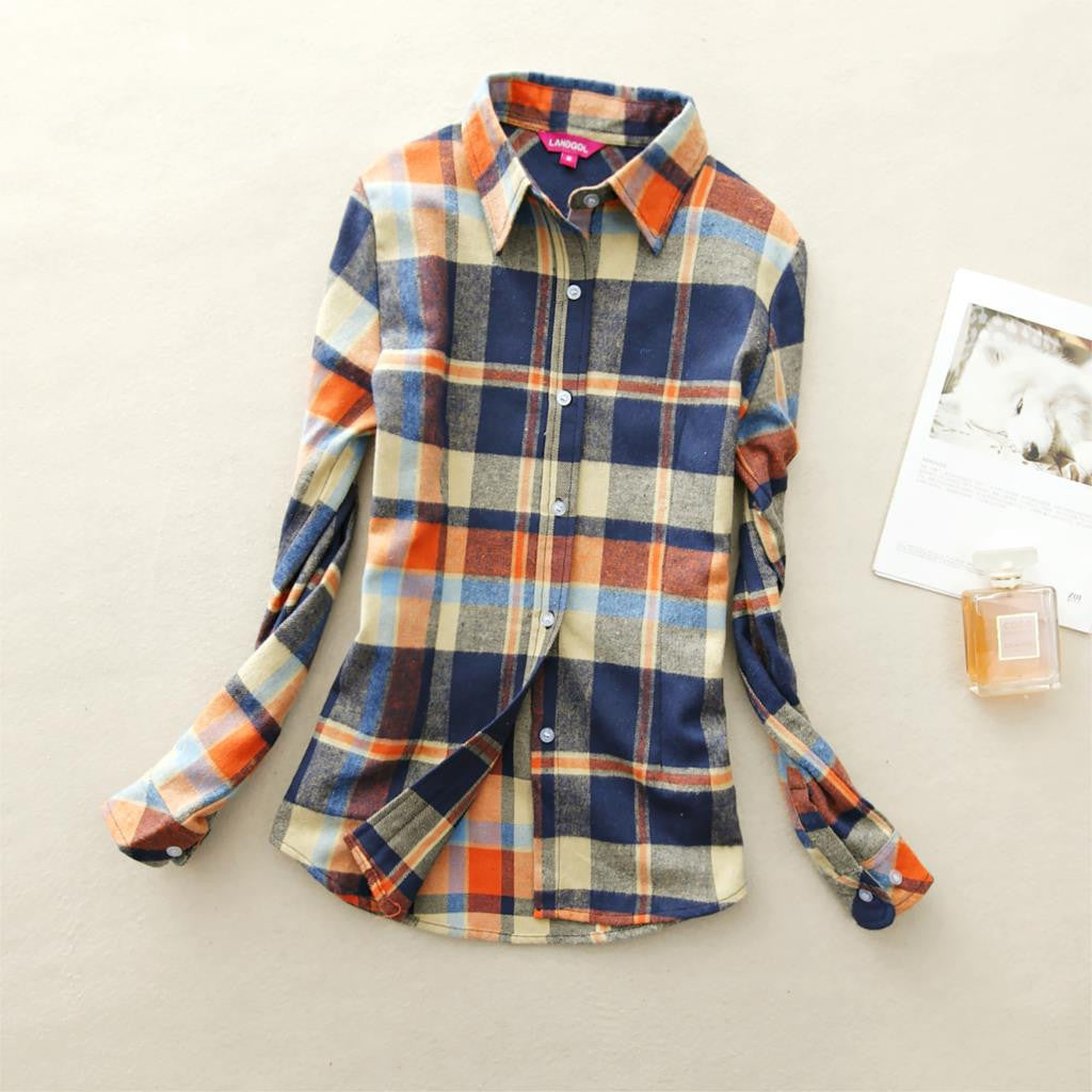 Online discount shop Australia - 18 Colors Plaid Shirt Women Clothing New Long Sleeve Ladies Blouses Cotton Warm Flannel Casual Shirt Women Plus Size Top