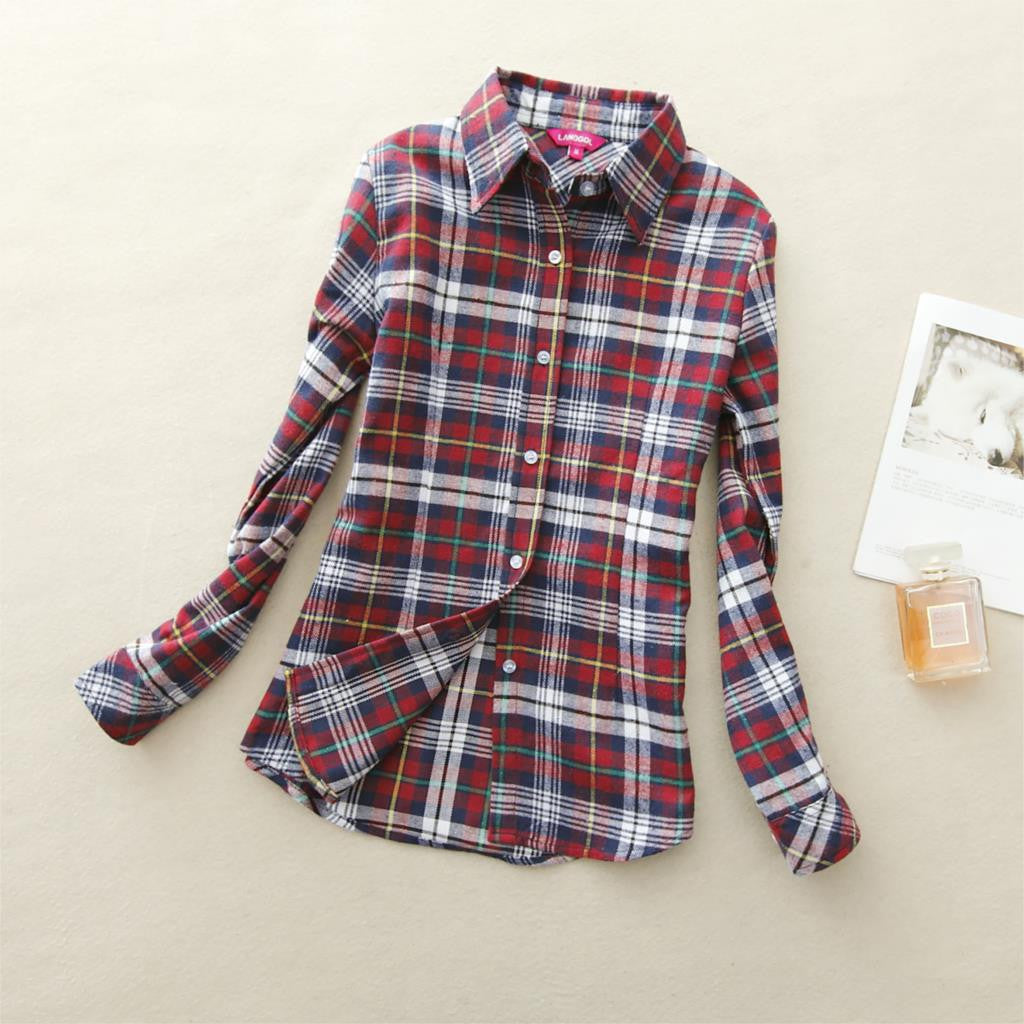 Online discount shop Australia - 18 Colors Plaid Shirt Women Clothing New Long Sleeve Ladies Blouses Cotton Warm Flannel Casual Shirt Women Plus Size Top