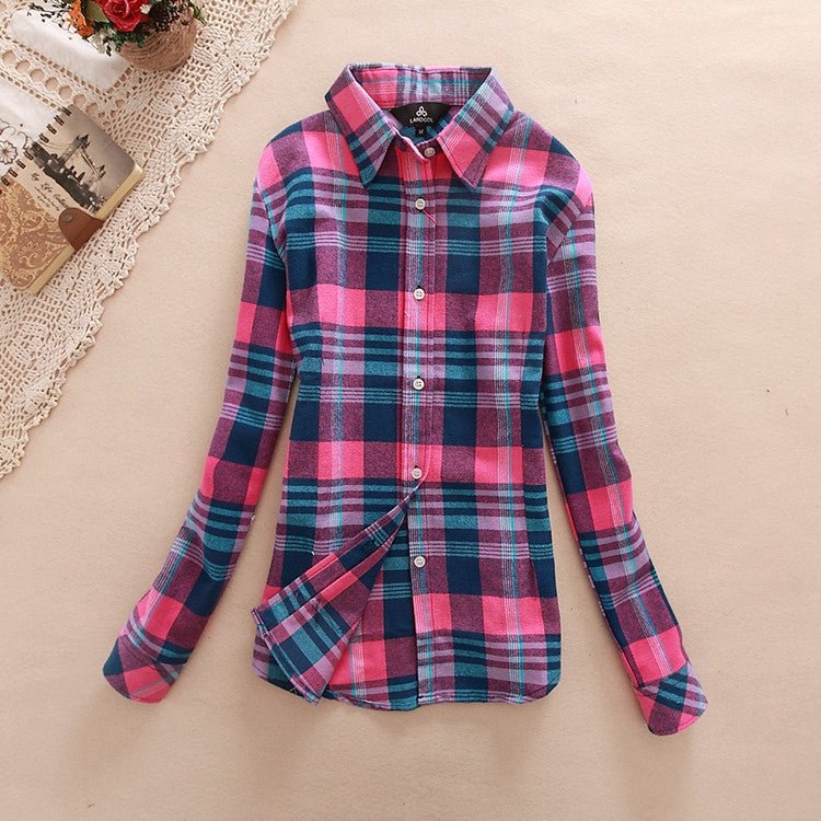 Online discount shop Australia - 18 Colors Plaid Shirt Women Clothing New Long Sleeve Ladies Blouses Cotton Warm Flannel Casual Shirt Women Plus Size Top