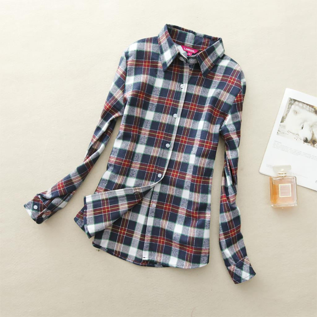Online discount shop Australia - 18 Colors Plaid Shirt Women Clothing New Long Sleeve Ladies Blouses Cotton Warm Flannel Casual Shirt Women Plus Size Top
