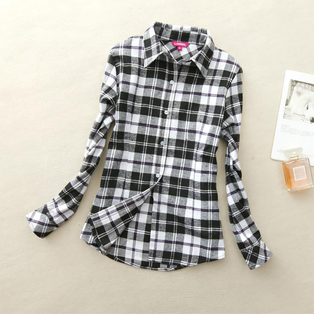 Online discount shop Australia - 18 Colors Plaid Shirt Women Clothing New Long Sleeve Ladies Blouses Cotton Warm Flannel Casual Shirt Women Plus Size Top