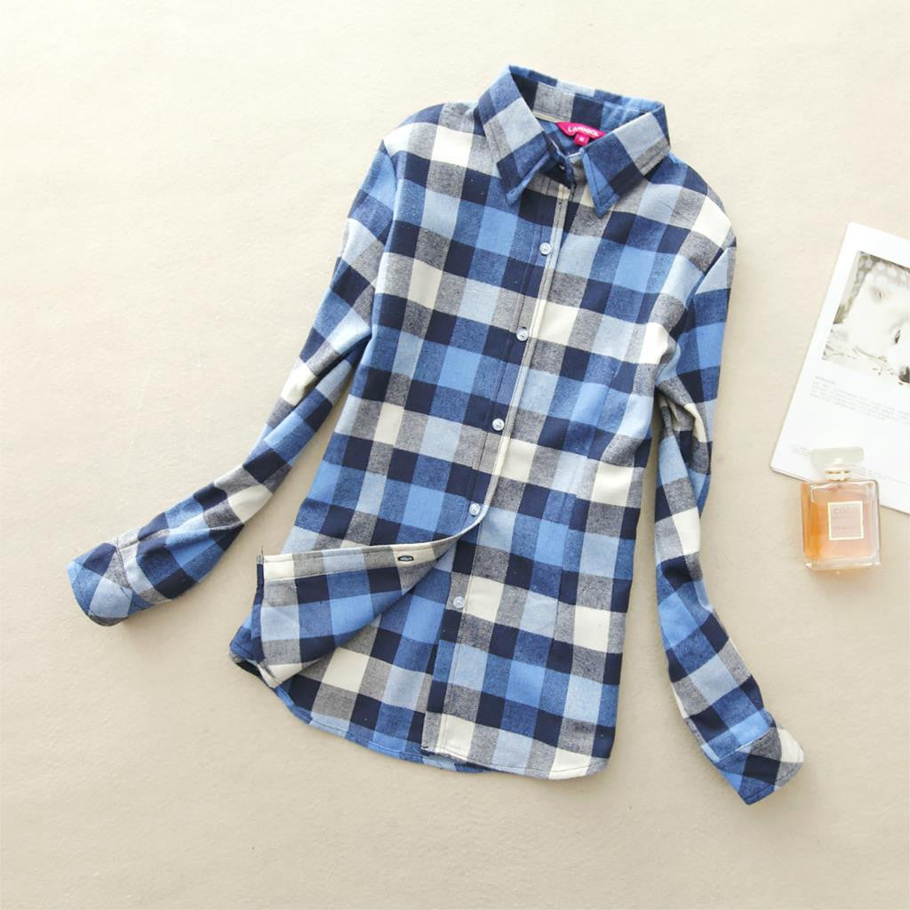 Online discount shop Australia - 18 Colors Plaid Shirt Women Clothing New Long Sleeve Ladies Blouses Cotton Warm Flannel Casual Shirt Women Plus Size Top