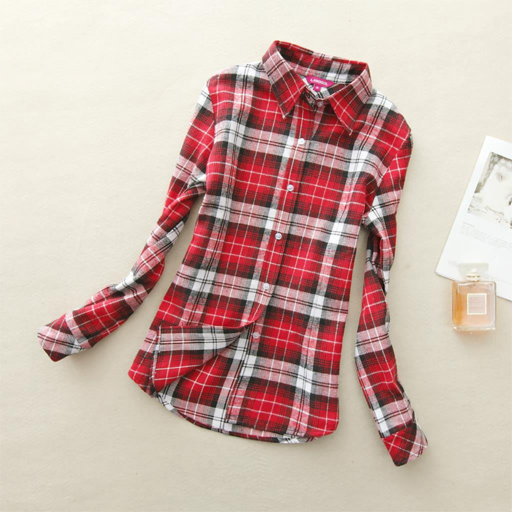 Online discount shop Australia - 18 Colors Plaid Shirt Women Clothing New Long Sleeve Ladies Blouses Cotton Warm Flannel Casual Shirt Women Plus Size Top