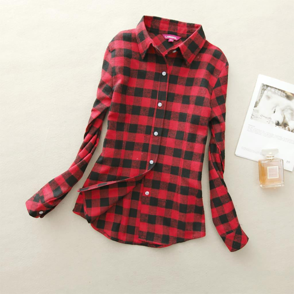 Online discount shop Australia - 18 Colors Plaid Shirt Women Clothing New Long Sleeve Ladies Blouses Cotton Warm Flannel Casual Shirt Women Plus Size Top