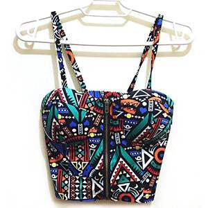 Women Tops Zipper Floral Padded Bustier Crop Tops Zipper Bra Party Cami Tank