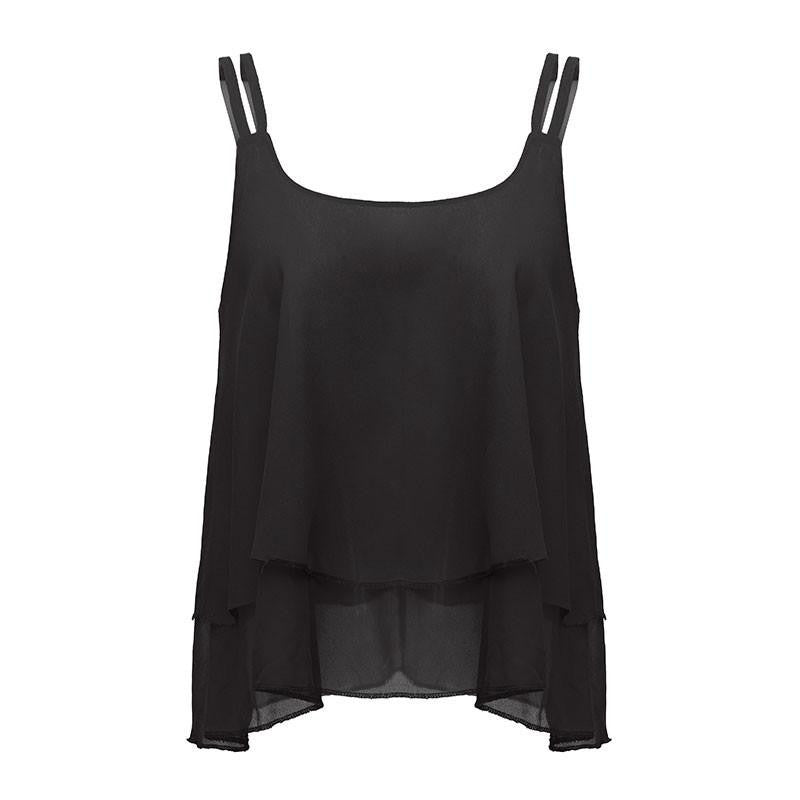 Style Fashion Women Tank Tops Casual Chiffon Double Layer Sleeveless Loose Solid Crop Top Plus Size S-4XL