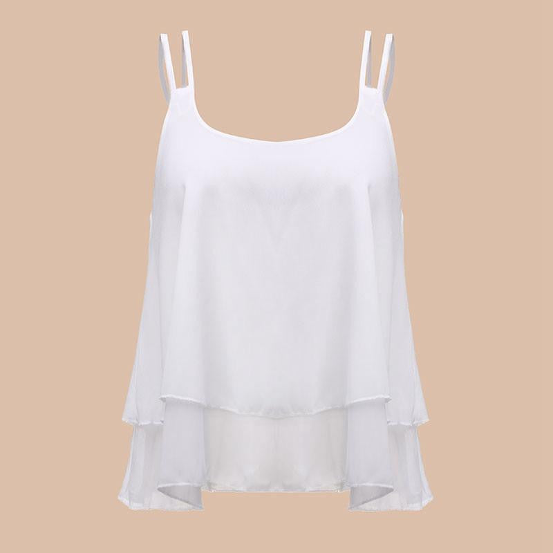 Style Fashion Women Tank Tops Casual Chiffon Double Layer Sleeveless Loose Solid Crop Top Plus Size S-4XL