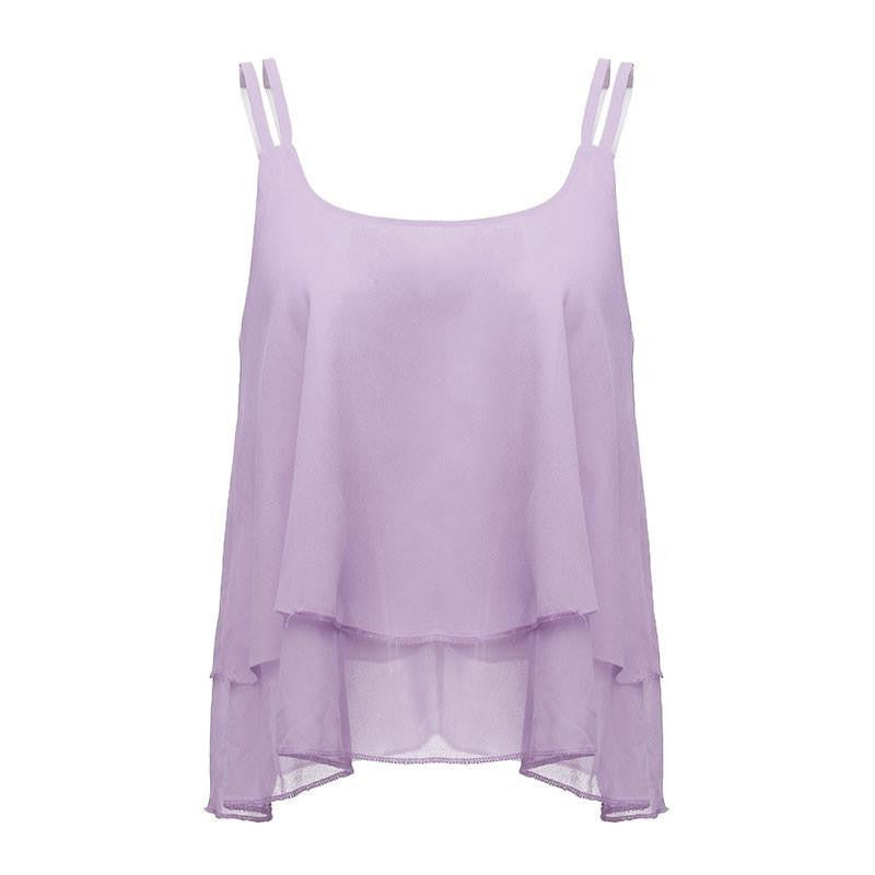Style Fashion Women Tank Tops Casual Chiffon Double Layer Sleeveless Loose Solid Crop Top Plus Size S-4XL