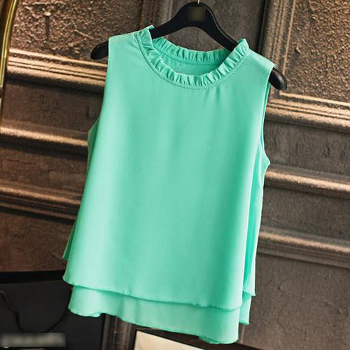Women Tops Sleeveless Blouses Plus Size Loose Ruffle White Shirt Fashion Chiffon Blouse For Women