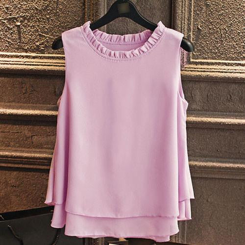Women Tops Sleeveless Blouses Plus Size Loose Ruffle White Shirt Fashion Chiffon Blouse For Women