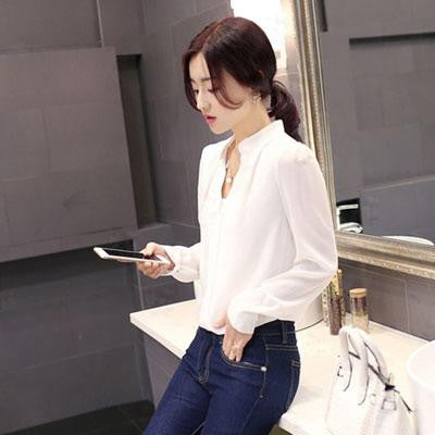 Online discount shop Australia - chiffon blouse ladies candy color elegant v-neck blouses long sleeve chiffon shirt work tops