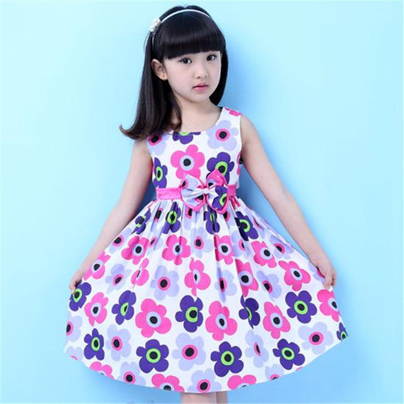 New Brand Girls Dress Summer Floral Big Bow Cotton Sleeveless Kids Flower Sundress Party Birthday Lovely Girls Clothes - CelebritystyleFashion.com.au online clothing shop australia