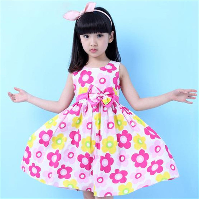 New Brand Girls Dress Summer Floral Big Bow Cotton Sleeveless Kids Flower Sundress Party Birthday Lovely Girls Clothes - CelebritystyleFashion.com.au online clothing shop australia