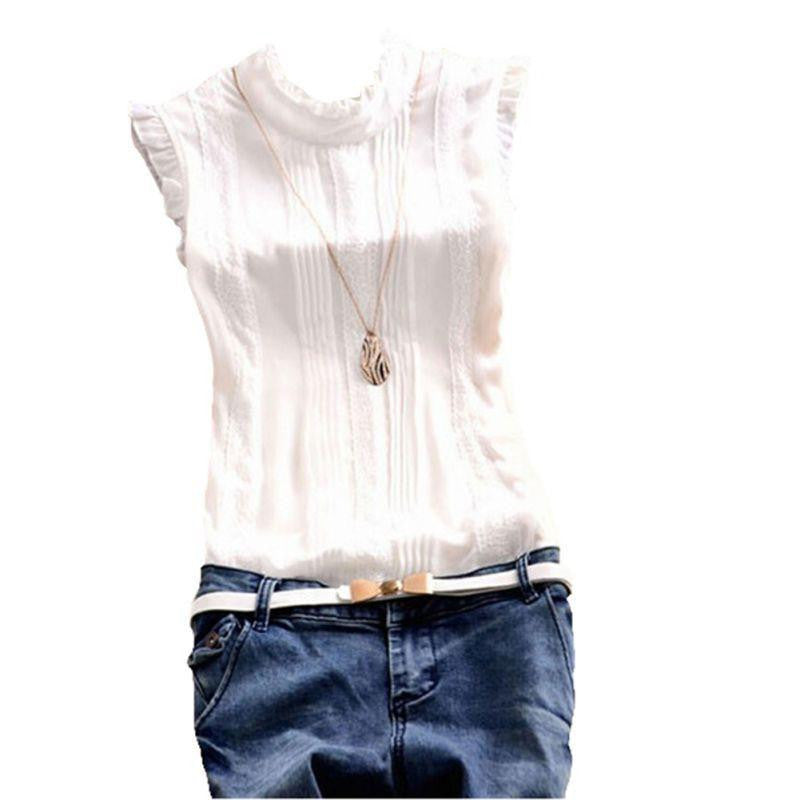 Vogue Lady Women Ruffle Sleeve Neck Slim Fitted Shirts Work Tops Blouse Tee