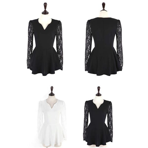 Women V-neck Blouse Lace Long Sleeve Shirts Chiffon Tops Blouse S-XL Women Clothes
