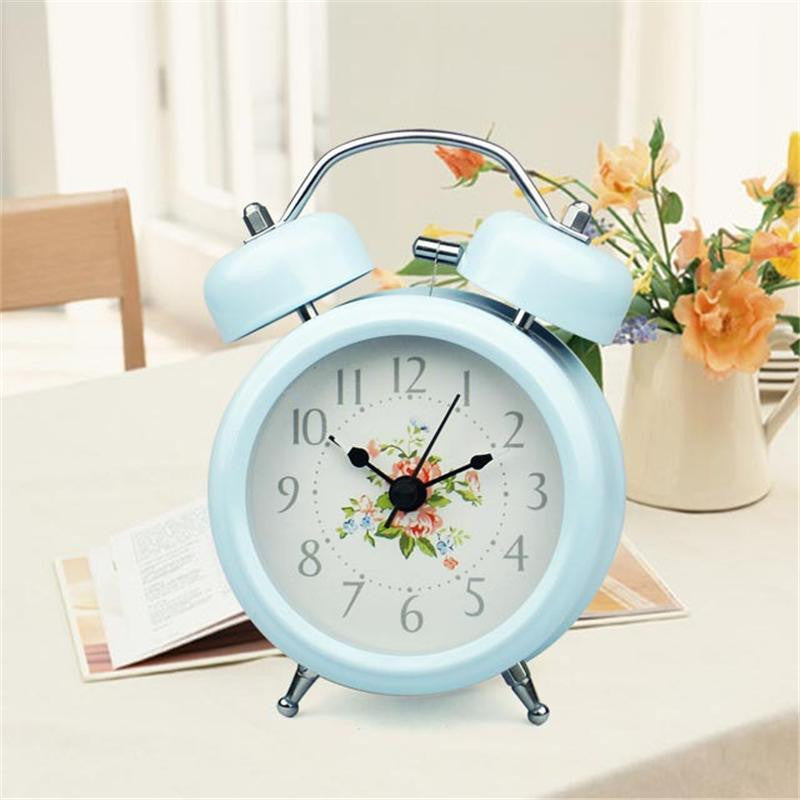 Fashion Home Decor Metal Double Twin Bell Silent No ticking Metal Desk Table Alarm Clock Backlight