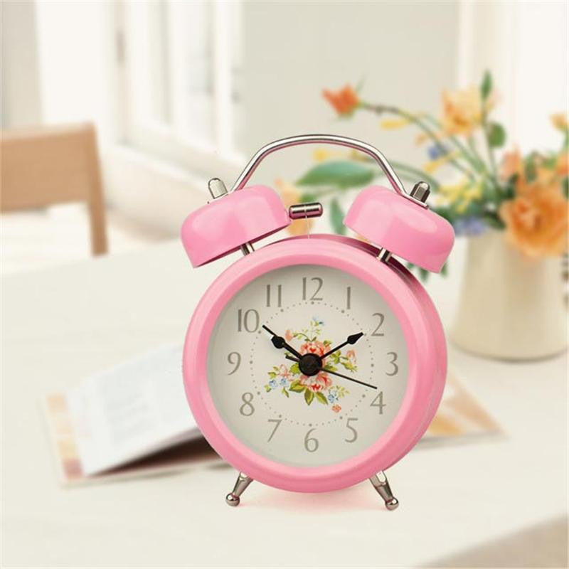 Fashion Home Decor Metal Double Twin Bell Silent No ticking Metal Desk Table Alarm Clock Backlight