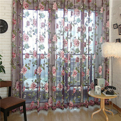 Online discount shop Australia - Chic Style Floral Tulle Voile Bead Hem Window Curtain100*250CM , voile curtains,Tulle on the window,curtain voile