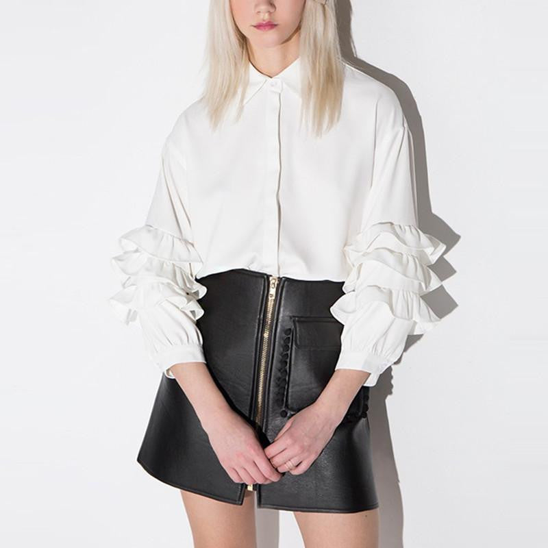 Women Loose Long Sleeve Vintage Party Ruffle Top Casual ladies Blouse Shirt