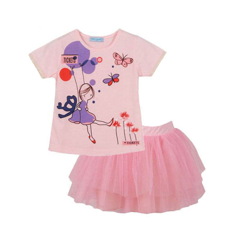 Keelorn Girls Dress Brand Kids Clothes White Cartoon Short Sleeve T-Shirt+Veil Dress 2Pcs baby girl clothes for 2-6Y - CelebritystyleFashion.com.au online clothing shop australia