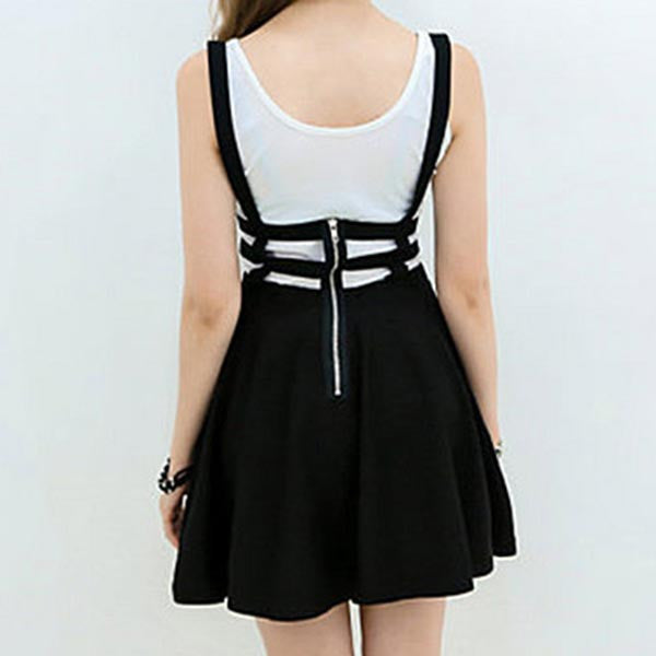 Retro Hollow Women Ladies Skater Strap Skirt Suspender Skirt Mini Kawaii Pleated Skirt