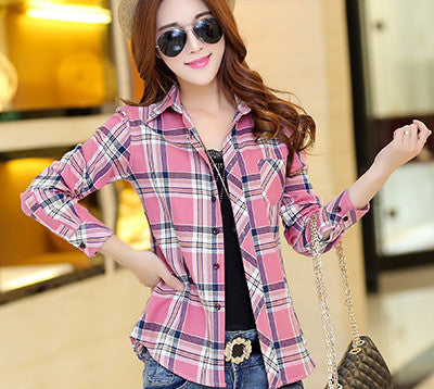 Fashion 16 colors girl's plaid flannel casual shirt female long sleeve plaid shirt ladies plus size women's Tops