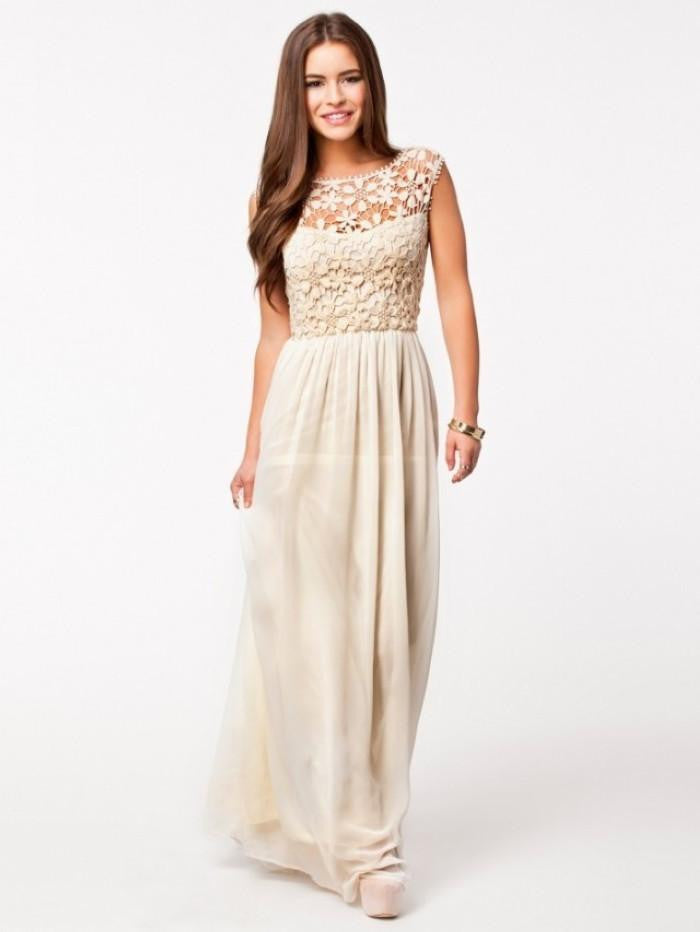 Women Summer Sleeveless White Top Crochet Lace Chiffon Maxi Dress