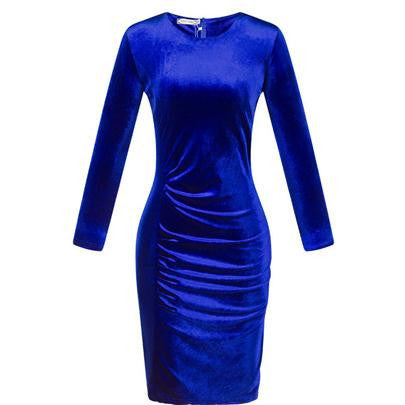 Fashion Women Spring Dress Pure Color Soft Casual Gold velvet Dresses Long Sleeve Casual Line Vestidos S118