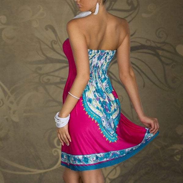 Women Mini Dress Casual Floral Bandeau Beach Summer Boho Maxi Sundress