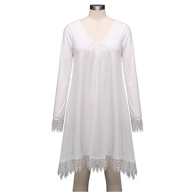 Women Lace Tassels Beach Dress Casual Loose Solid Short Mini Party Dress Plus Size