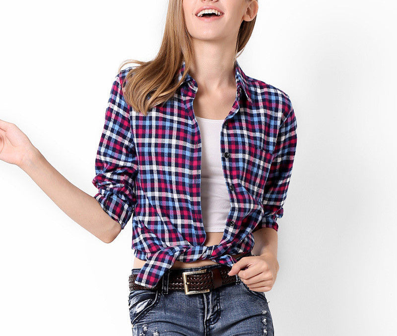 Online discount shop Australia - cotton women's Blouses sanded female long-sleeve plaid shirt Women 100% cotton Flannel shirt Tops