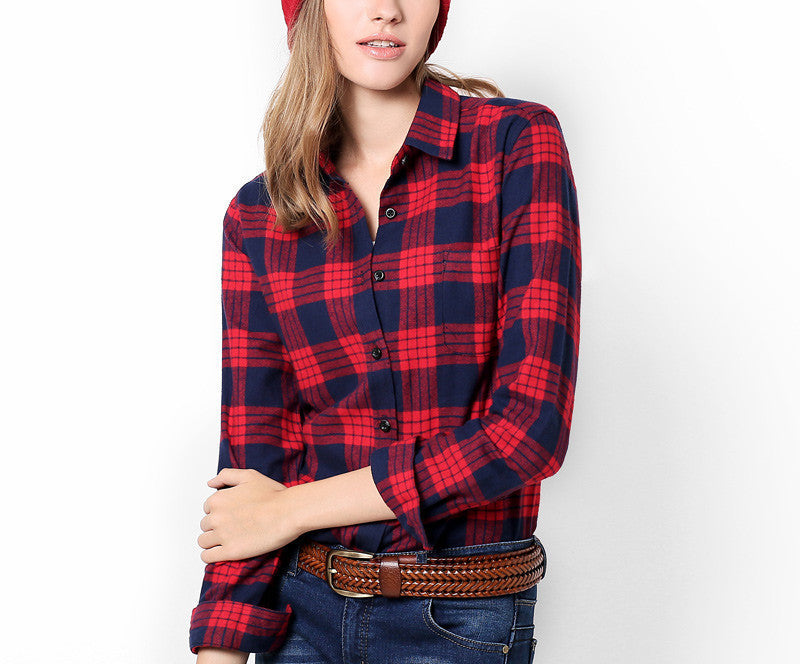 Online discount shop Australia - cotton women's Blouses sanded female long-sleeve plaid shirt Women 100% cotton Flannel shirt Tops
