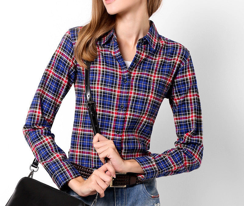 Online discount shop Australia - cotton women's Blouses sanded female long-sleeve plaid shirt Women 100% cotton Flannel shirt Tops